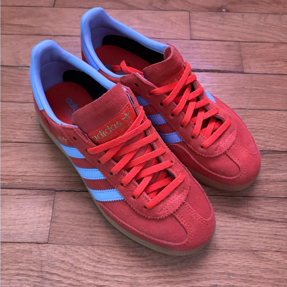 Adidas Red and Light Blue Suede Sneakers